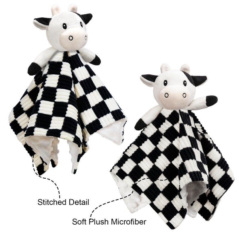 BEILIMU Cow High Contrast Baby Security Blanket for Babies, Soft 3D Checkerboard Lovey with Minky Dot Fabric Backing, Newborn Boys and Girls Snuggle Stuffed Animal Blankie 14 Inch - Image 2